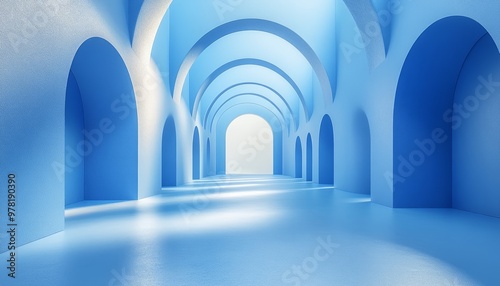 Abstract Blue Archway Corridor with Light Streaks photo