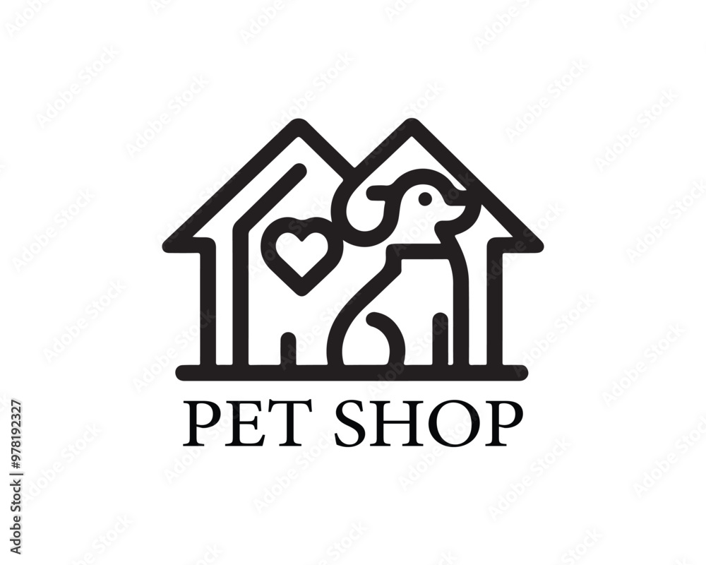 Dog logo design for pet shop with line art style vector illustration Dog logo design for pet shop with line art style vector illustration