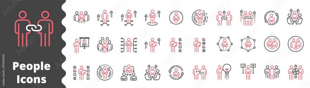 people icons business process, human resource management, meeting work group team , icon line red color vector design elements pictograms and infographics people icons business process, human resource management, meeting work group team , icon line red color vector design elements pictograms and infographics