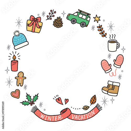 冬　イラスト　素材　アイコン　フレーム　セット