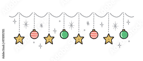 クリスマスオーナメントの手書き風イラスト素材