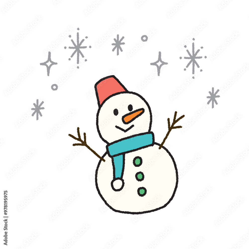 手書き風のシンプルな雪だるまのイラスト Stock Vector | Adobe Stock
