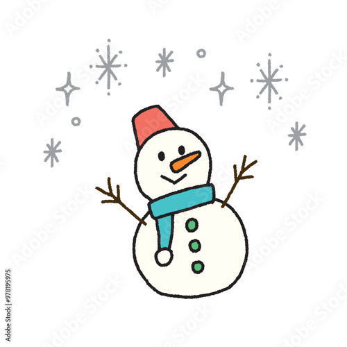 手書き風のシンプルな雪だるまのイラスト
