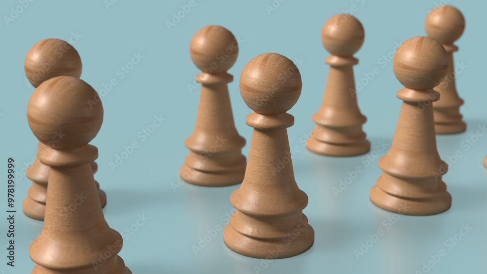 Wood chess on blue background image 3d rendering.. Wood chess on blue background image 3d rendering..