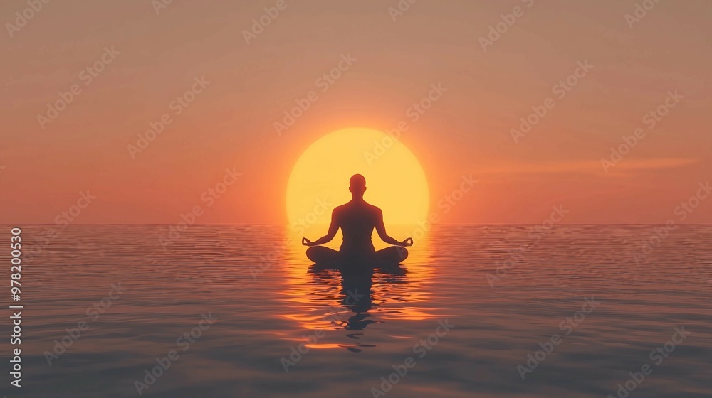 Serene Yoga Silhouette at Sunrise with Vibrant Hues - Peaceful Mindfulness Practice in Nature Serene Yoga Silhouette at Sunrise with Vibrant Hues - Peaceful Mindfulness Practice in Nature