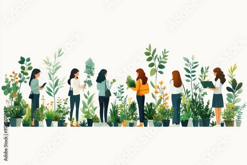 Illustration of Women Surrounded by Greenery