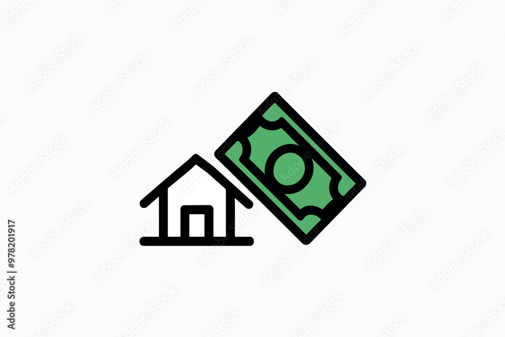 House icon and money notes, finance and property concept. House icon and money notes, finance and property concept.