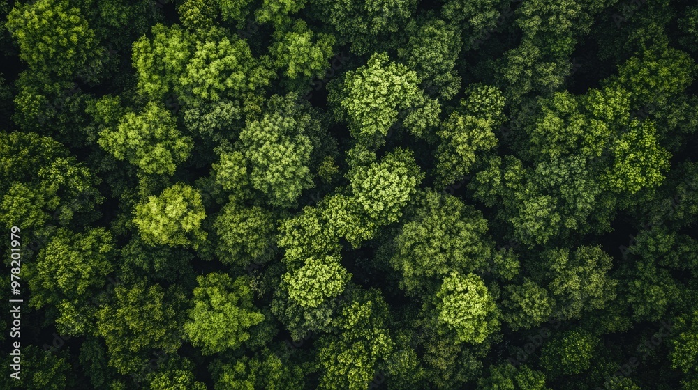 Naklejka premium Aerial perspective of a lush green forest depicting the forest ecosystem highlighting the importance of nature conservation and showcasing the vibrant textures of foliage