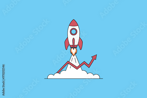 Rocket, graph and arrow, startup concept, business and data analysis.