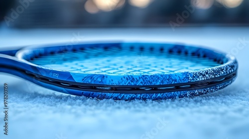 Tennis Racket Grip Wrapped in Fresh Overgrip on White Surface photo