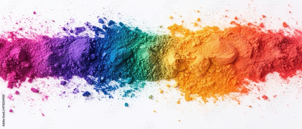 Close up of vibrant colored powders against a white background showcasing texture and hues in an artistic representation Close up of vibrant colored powders against a white background showcasing texture and hues in an artistic representation