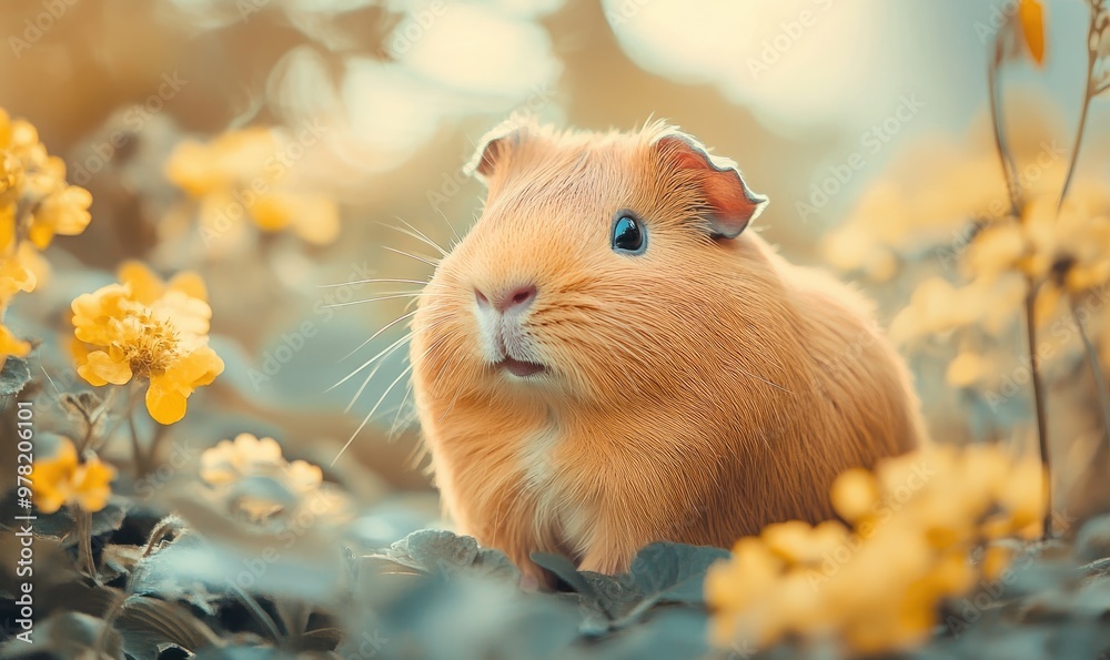 Portrait of a beautiful guinea pig in a garden on a cloudy spring day Portrait of a beautiful guinea pig in a garden on a cloudy spring day