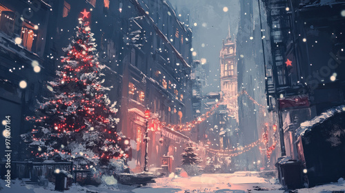 Wallpaper Mural Christmas Tree in the City background , Abstract Digital Illustration Torontodigital.ca