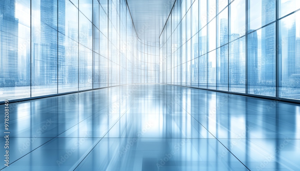 Empty Lobby with Floor-to-Ceiling Windows and a City View Empty Lobby with Floor-to-Ceiling Windows and a City View