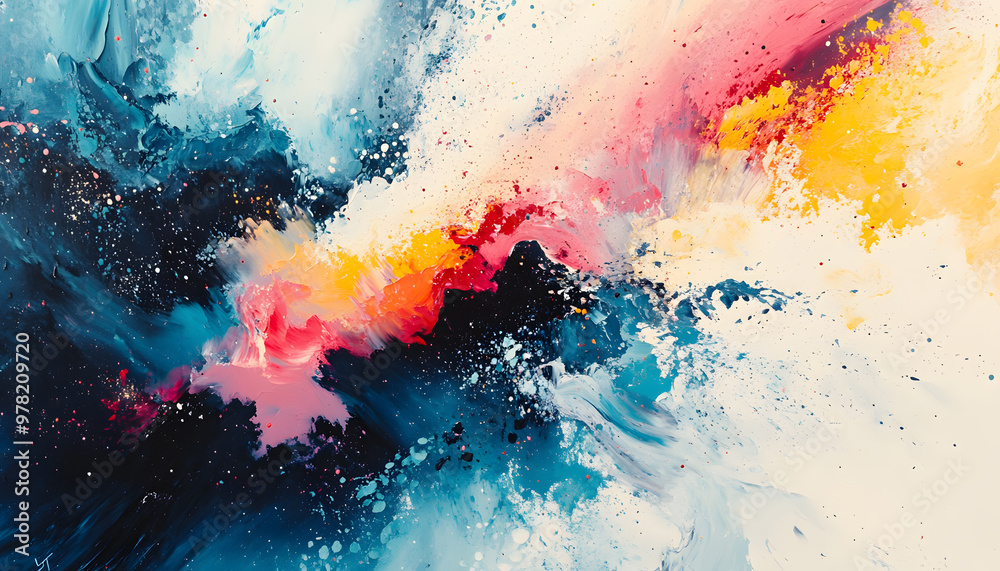 Obraz premium Abstract Art: A splash of bold and pastel colors in abstract forms, creating a visually dynamic and artistic aesthetic