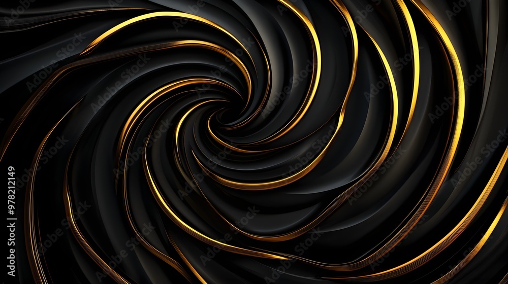 Swirling geometric shapes in black and gold, Art Deco style, seamless pattern, elegant symmetry, intricate details, high contrast, 3D rendering. Swirling geometric shapes in black and gold, Art Deco style, seamless pattern, elegant symmetry, intricate details, high contrast, 3D rendering.