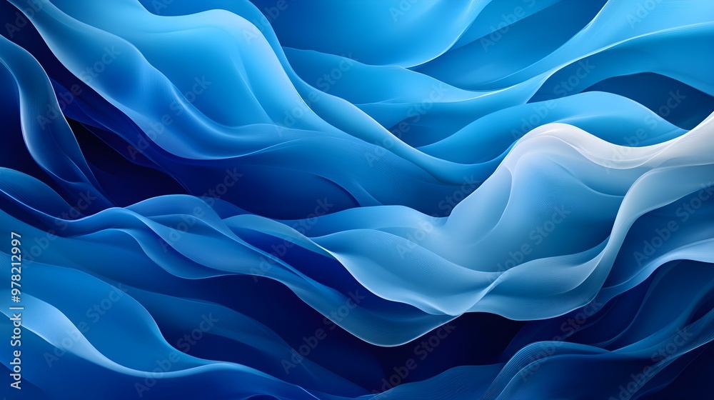 Obraz premium Abstract ocean waves with shells, seamless pattern, digital art, gradient blues and whites, soothing flow, minimalistic yet detailed, modern design.