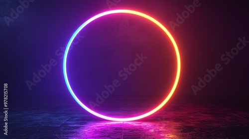 Blank neon circle, glowing vivid colors, 3D illustration