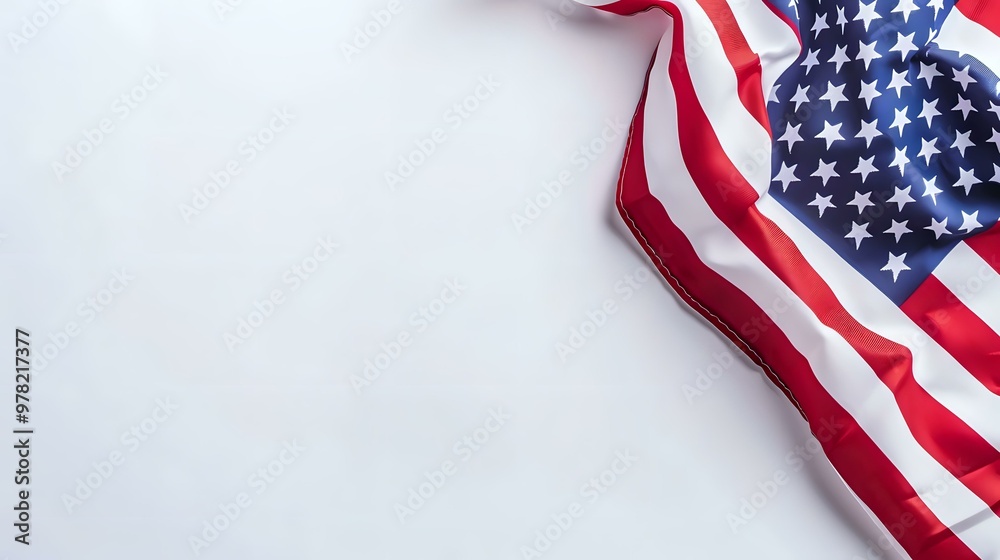 A folded American flag draped on a white surface, symbolizing patriotism and national pride. A folded American flag draped on a white surface, symbolizing patriotism and national pride.