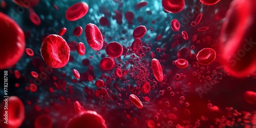 A vivid depiction of red blood cells in motion, showcasing their vital role in the human circulatory system.