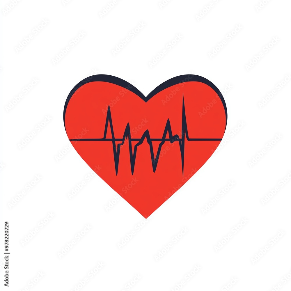 A red heart with ECG line, heart disease awareness, flat design, red and black, isolated on white background A red heart with ECG line, heart disease awareness, flat design, red and black, isolated on white background