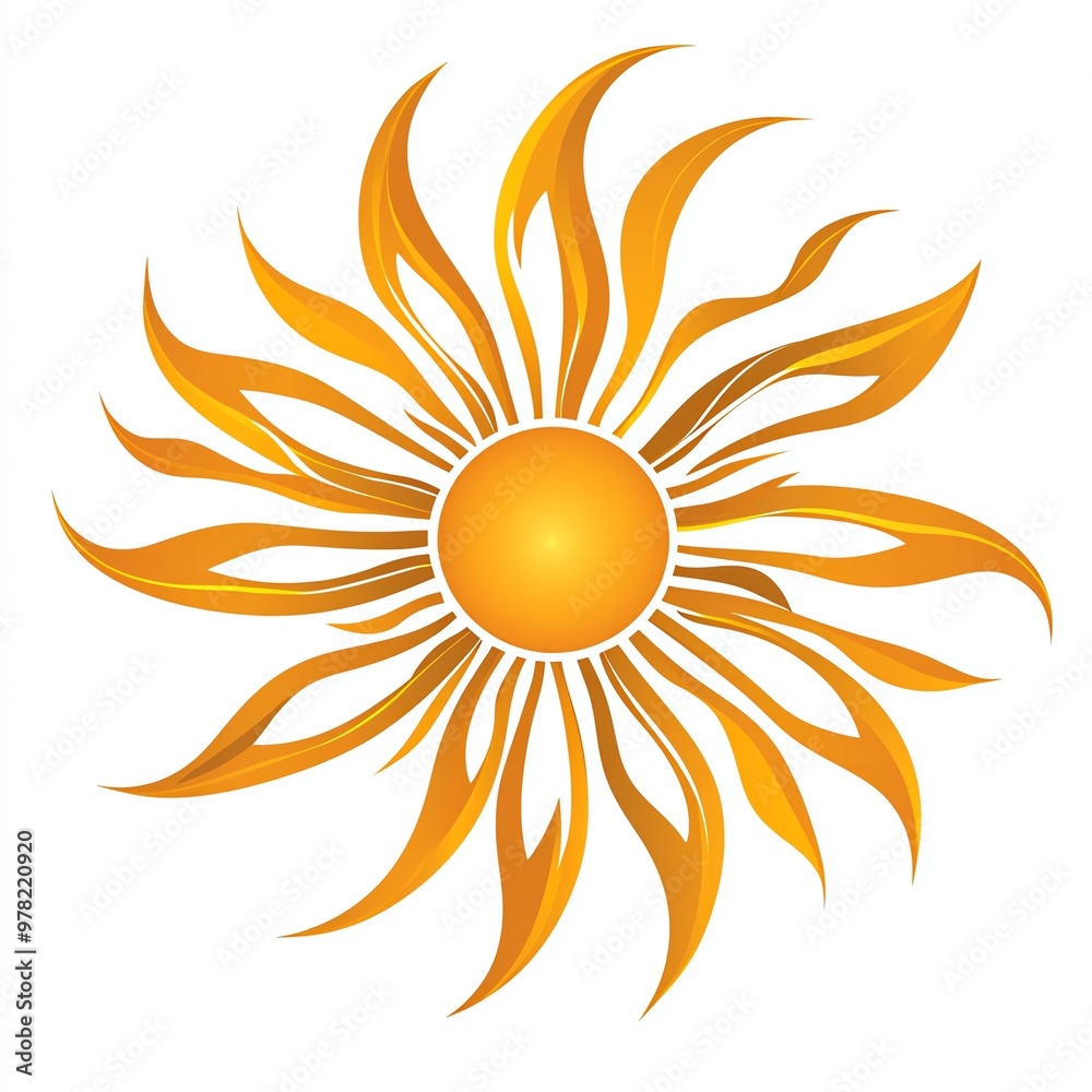 A sun with rays symbol, solar energy awareness, minimal vector design, yellow and orange, isolated on white background A sun with rays symbol, solar energy awareness, minimal vector design, yellow and orange, isolated on white background