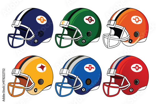 Set of American football helmets icon, vector illustration on white background.