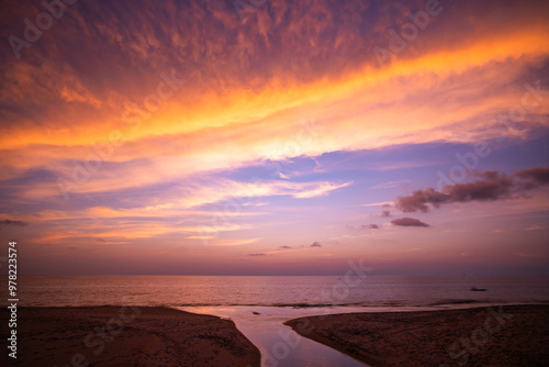 Sunset sky over sea background,Landscape nature of beautiful Light Sunset or sunrise over sea,Colorful clouds scenery sky,Amazing clouds and waves in sunset sky nature cloud background