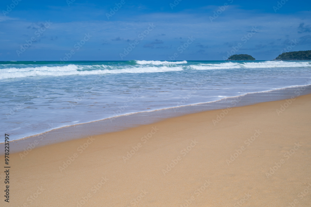 Beautiful tropical beach summer seascape,Amazing sandy beach and sea in sunny day,Blue sky in good weather day, Beach sea space area nature background Beautiful tropical beach summer seascape,Amazing sandy beach and sea in sunny day,Blue sky in good weather day, Beach sea space area nature background