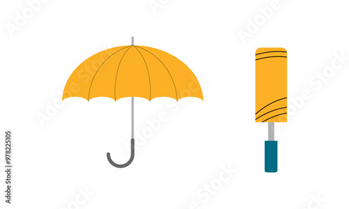 Umbrella logo, portable, collapsible devices designed to shield from rain or sunlight