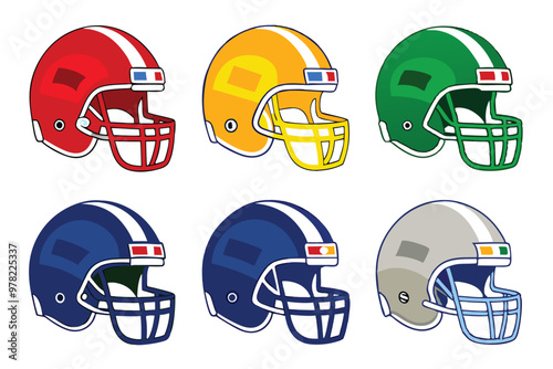 Set of American football helmets icon, vector illustration on white background.