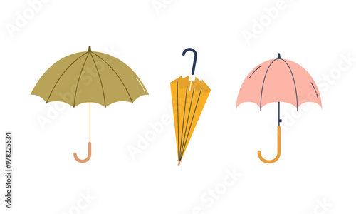 Umbrella logo, portable, collapsible devices designed to shield from rain or sunlight