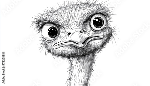 Line art illustration of a cartoon ostrich photo