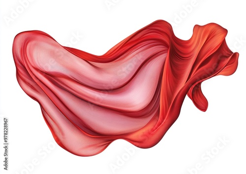 Line art illustration of elegant flowing fabric billowing in the wind Red wavy silk or satin creates an abstract design element Image isolated on a white background