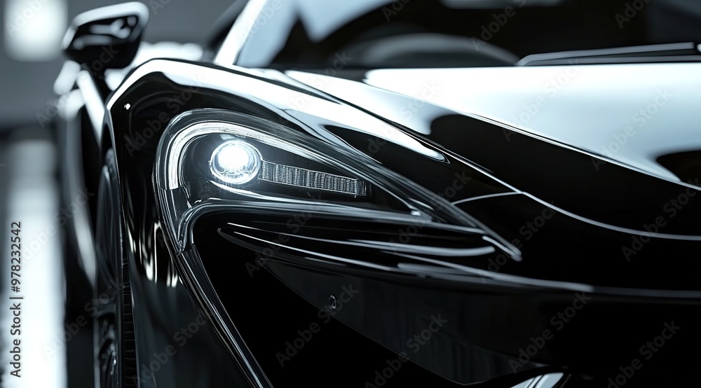 Fototapeta premium Close up of black sports car headlights