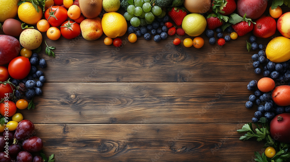 Close-up of vibrant fresh fruits and vegetables arranged in a balanced layout on a wooden table, symbolizing healthy gut nutrition and natural wellness. Close-up of vibrant fresh fruits and vegetables arranged in a balanced layout on a wooden table, symbolizing healthy gut nutrition and natural wellness.