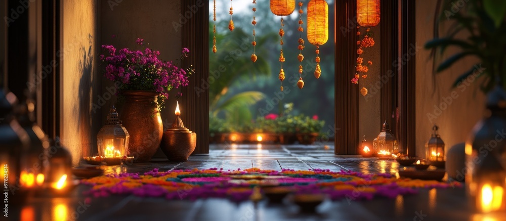 Illuminated Entryway with Lanterns and Flowers Illuminated Entryway with Lanterns and Flowers