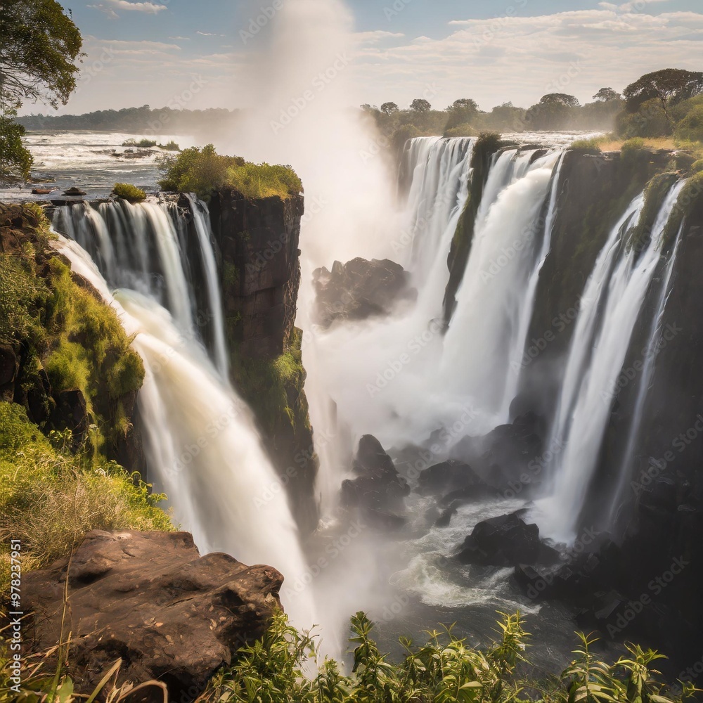 Naklejka premium Victoria Falls in Full Flow, Showcasing the Power and Majesty of Nature