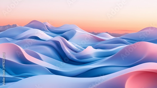 Abstract background mountains covered in snow at sunset with a pink sky, made entirely from gradients