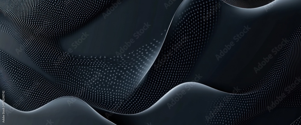 Naklejka premium Abstract dark waves with dotted patterns, suggesting depth and fluidity.