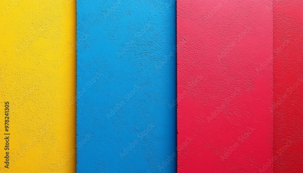 Vertical Stripes of Yellow, Blue, Pink, and Red on Textured Wall Vertical Stripes of Yellow, Blue, Pink, and Red on Textured Wall