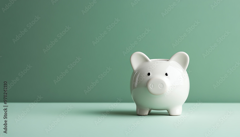 A minimalist white piggy bank on a soft green background, symbolizing savings, finance, and budgeting. Perfect for financial themes. A minimalist white piggy bank on a soft green background, symbolizing savings, finance, and budgeting. Perfect for financial themes.