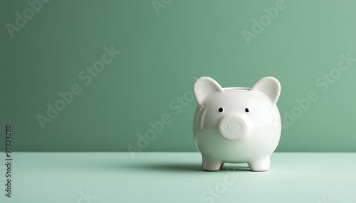 A minimalist white piggy bank on a soft green background, symbolizing savings, finance, and budgeting. Perfect for financial themes.
