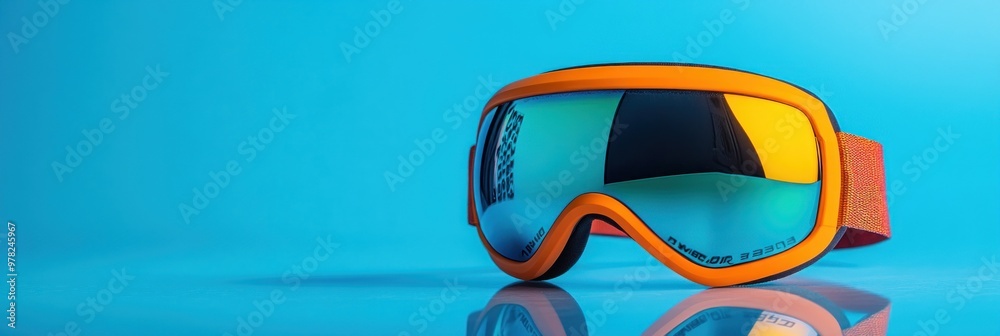 © BerkahStock - A pair of vibrant orange ski goggles with reflective lenses, designed for winter sports. © BerkahStock - A pair of vibrant orange ski goggles with reflective lenses, designed for winter sports.