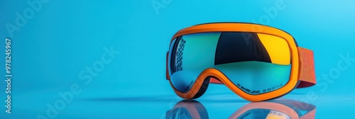 A pair of vibrant orange ski goggles with reflective lenses, designed for winter sports. photo