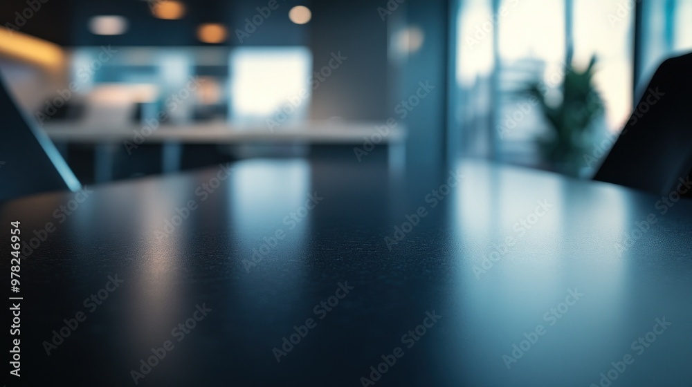 A close-up view of a sleek table surface in a modern interior space. A close-up view of a sleek table surface in a modern interior space.
