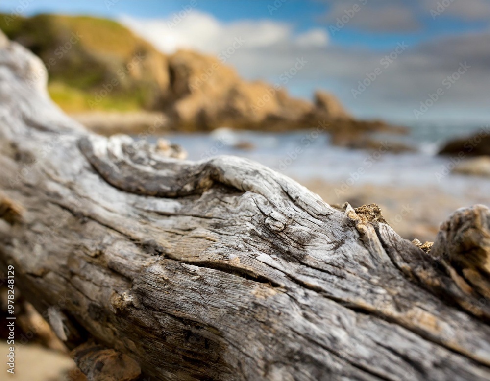 Weathered driftwood texture with depth of field on a coastal background Weathered driftwood texture with depth of field on a coastal background