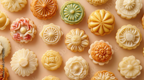 Explore different regional mooncake varieties with intricate designs and vibrant colors