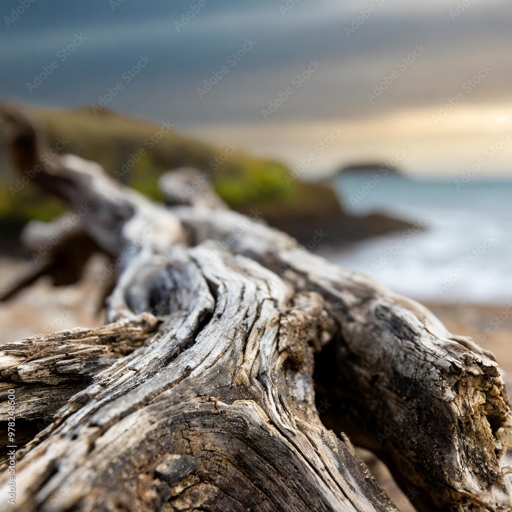 Weathered driftwood texture with depth of field on a coastal background Weathered driftwood texture with depth of field on a coastal background