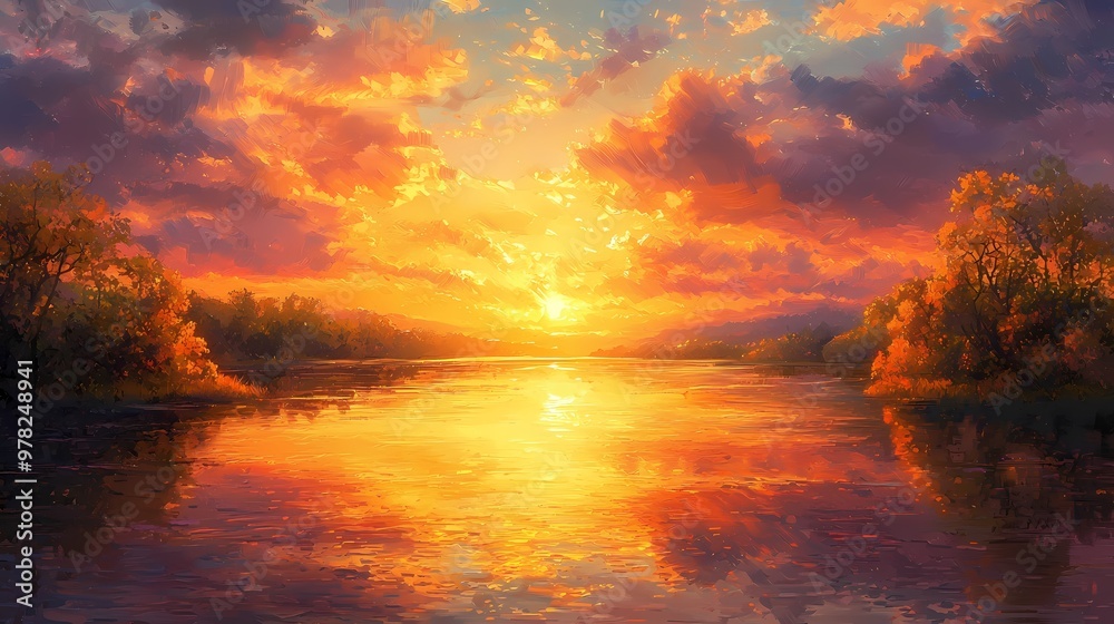 Golden Sunset over Still Water. Golden Sunset over Still Water.
